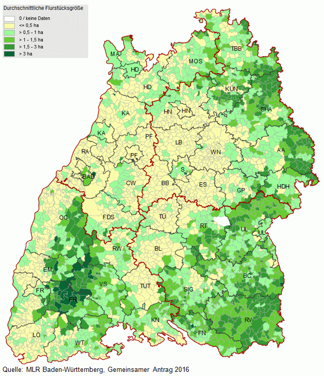 Flurstücksgrößen landwirtschaftlicher Flächen in Baden-Württemberg