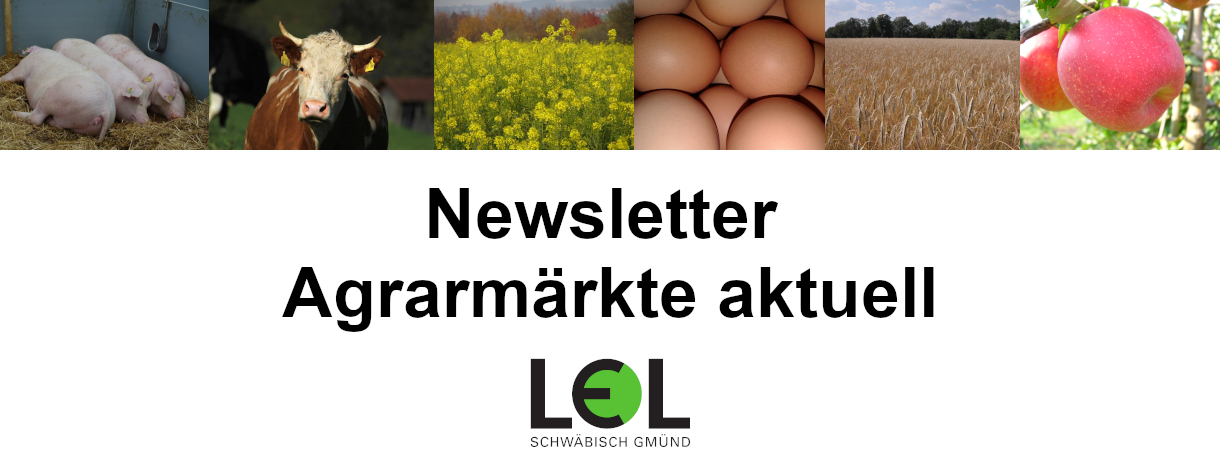 Zusammenfassende Darstellung (Schlachtschweine, Ferkel, Kälber, Getreide, Tafeläpfel) Newsletter Agrarmärkte akttuell LEL